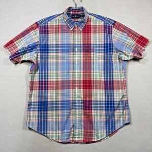 Polo‎ Ralph Lauren Button Shirt Men XL Red Blue Classic Fit Plaid Cotton Oxford